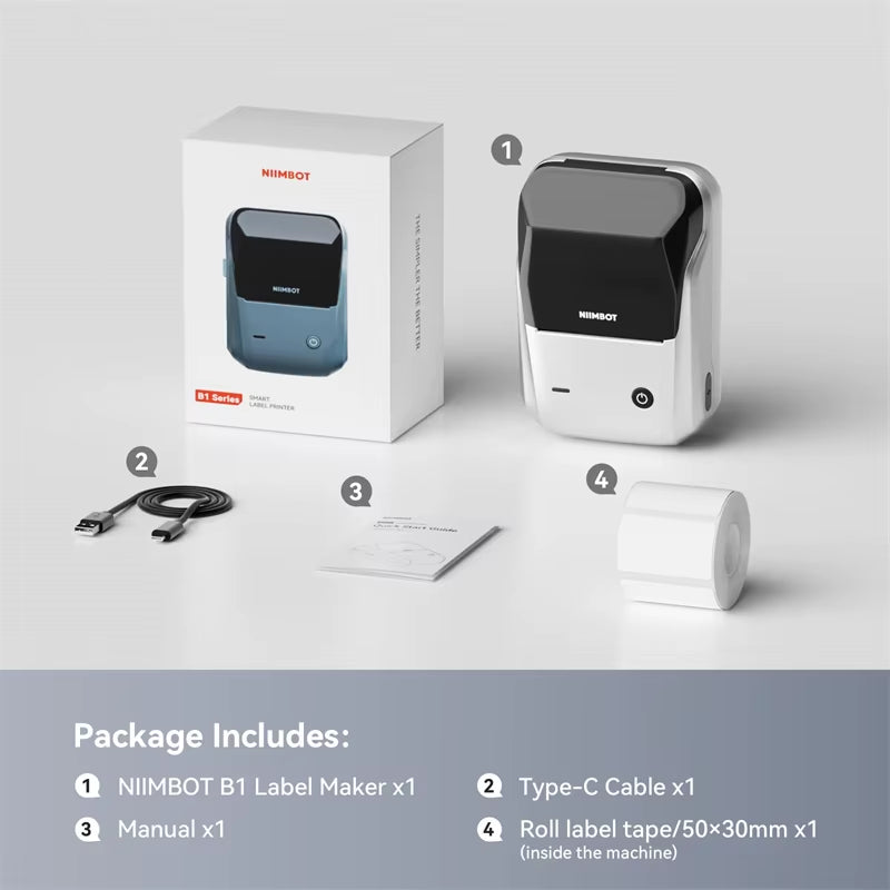 B1 Portable Thermal Printer with Tapes 2 Inch Adhesive Label Printer Mini Bluetooth Sticker Maker Support Smartphones PC