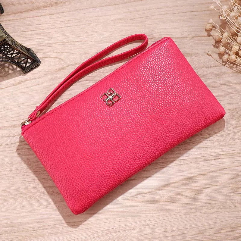 Women Long Casual Wallet Litchi Grain PU Leather Lady Zipper Phone Pocket Credit Card Holder Female Purse Coin Money Bag Clutch