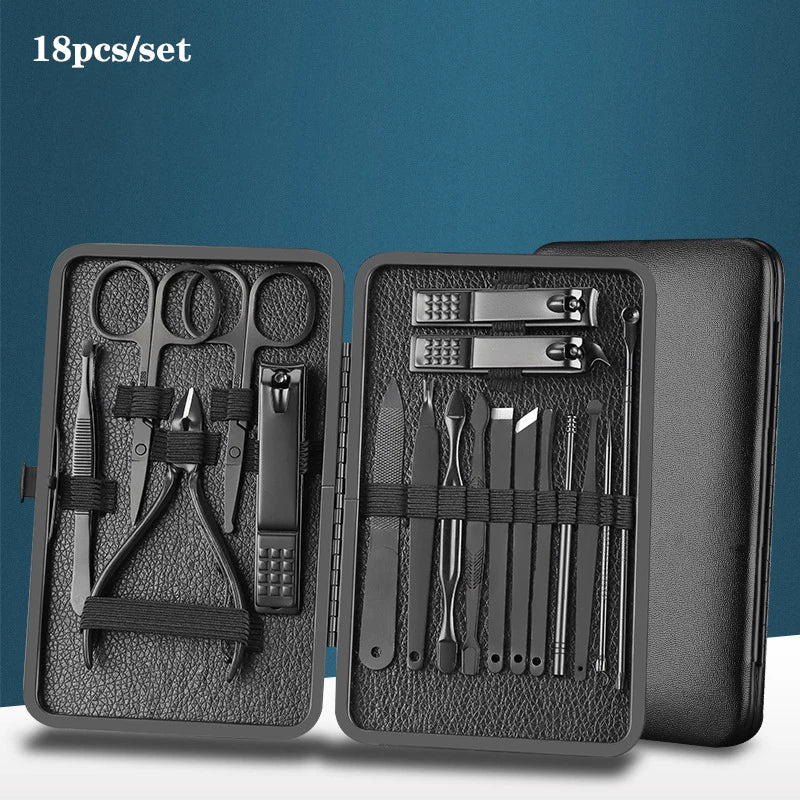 7/10/12/16/18Pcs/Set Stainless Steel Manicure Set Professional Nail Clipper Kit of Pedicure Tools Ingrown Toenail Trimmer