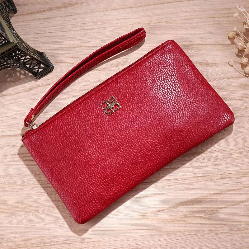 Women Long Casual Wallet Litchi Grain PU Leather Lady Zipper Phone Pocket Credit Card Holder Female Purse Coin Money Bag Clutch