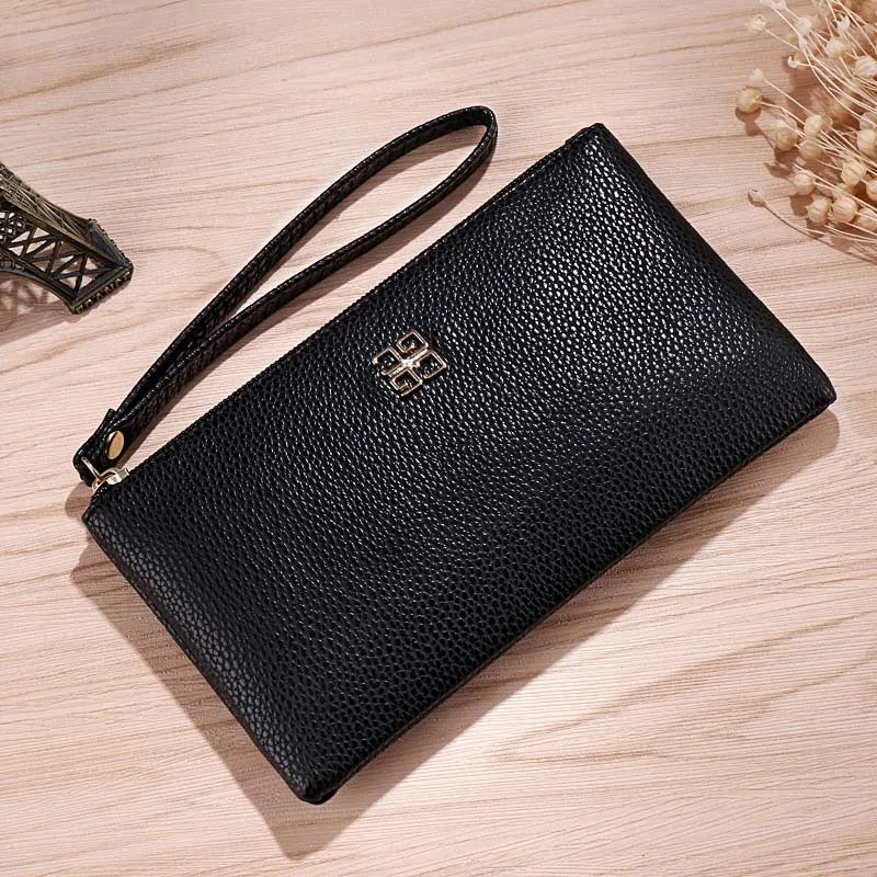 Women Long Casual Wallet Litchi Grain PU Leather Lady Zipper Phone Pocket Credit Card Holder Female Purse Coin Money Bag Clutch